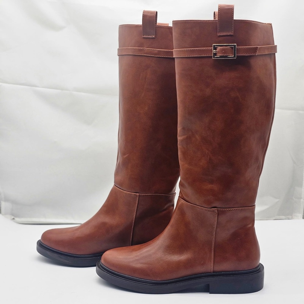 ASOS Knee High Boots Women Size 12 Brown Like New Buckle Riding Boots